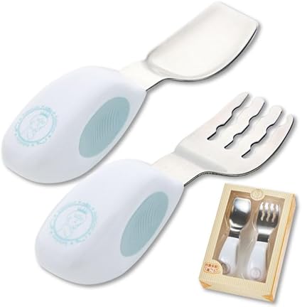 BabyGoo【自分で食べたくなる】 赤ちゃん スプーン フォーク モンテッソーリ保育士推薦 1歳から 離乳食 ベビーカトラリーセット 赤ちゃん 食器 人気 出産祝い 12か月～【BabyGoo】シェルピンク スモーキーホワイト ペールブルー カトラリーセット専用ケース (ペールブルー)