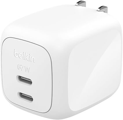 Belkin Cubic Charger 67W 2ポート アダプター ゼロスタンバイモード(待機消費ゼロ) ZSP技術 PPS 急速充電 GaN Type-C タイプc USB-C 折りたたみプラグ 旅行・出張最適 PSE基準 iphone スマホ MacBook air PD対応 Windows PC iPad Galaxy Android ホワイト WCH020qcWH