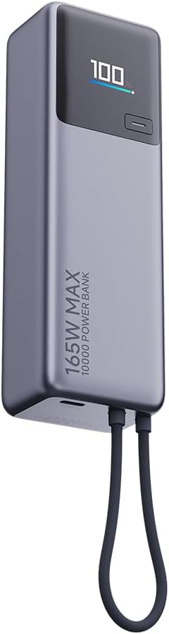 Xiaomi 165W Power Bank 10000mAh 【最大出力165W 2台同時超高速充電】USB-Cケーブル内蔵 小型 大容量 本体90W急速充電 カラーディスプレイに充電情報表示 PSE認証済 iPhone/iPad/Android各種スマートフォン、タブレット、ノートPC、Switchの充電対応 旅行/出張/アウトドア/停電/防災緊急用