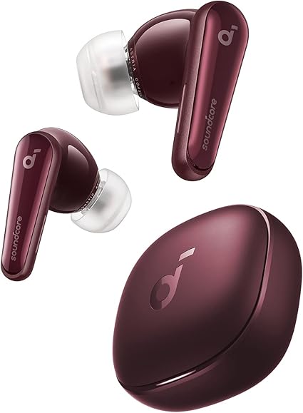 Anker Soundcore Liberty 4（ワイヤレスイヤホン Bluetooth 5.3）【完全ワイヤレスイヤホン/ウルトラノイズキャンセリング 2.0 / 3Dオーディオ / ワイヤレス充電/マルチポイント接続/外音取り込み / 最大28時間再生 / ハイレゾ / IPX4防水規格 / ヘルスモニタリング/PSE技術基準適合】ワインレッド