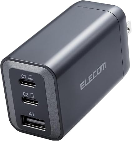 エレコム USB PD 充電器 65W 3ポート Type-C USB-A GaN採用 PPS対応 3台同時充電 折りたたみ式プラグ PSE技術基準適合 [iPhone 16 15 iPad Macbook パソコンなど対応] ブラック EC-AC6465BK