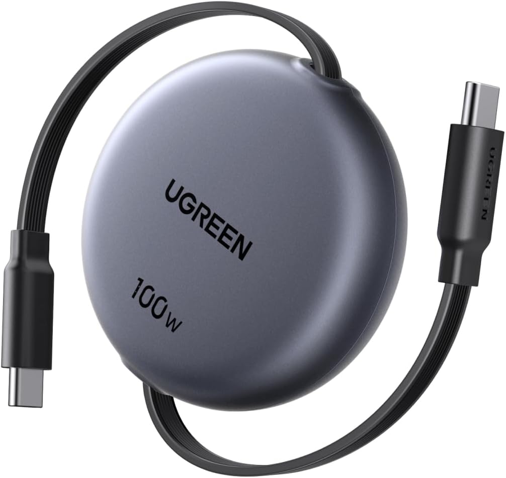 UGREEN 【100cm巻き取り式】PD 100W/5A USB-C ケーブル 4階段調整可能（36/60/82/100cm） 軽さ ミニ型 「持ち運び用 部屋収納」 両引き メタル風仕上げ PPS対応 E-Marker iphone17/16/15/シリーズ、スマホ・パソコン・タップレットなどType-C適合