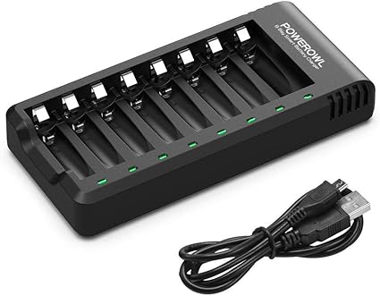 POWEROWL 急速充電器 単3・単4形 8本同時充電可能 ニッケル水素/ニカド充電池に対応 電池寿命を効果的に向上させる定電流定電圧充電 黒