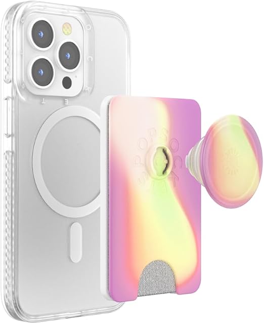 PopSockets Japan - ポップソケッツ ジャパン PopWallet leatherピンクオーロラ MagSafe ポップウォレット+ポップグリップ付きカードホルダー