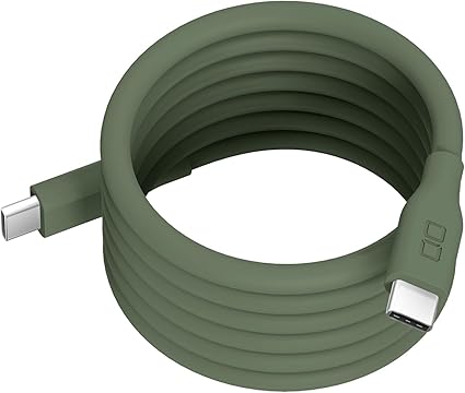 CIO 柔らかいスパイラルシリコンケーブル CtoC (Type-C/USB-C) 急速充電 磁石 マグネット吸着 充電ケーブル PD 240W データ転送 480Mbps 形状記憶 絡まりにくい (1m, 05：モスグリーン)