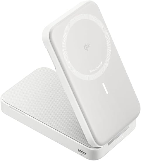 Anker MagGo Power Bank (6600mAh) モバイルバッテリー Qi2対応 ワイヤレス充電 最大出力15W MagSafe対応 マグネット式ワイヤレス充電対応 コンパクト 折りたたみ式スタンド iPhone 16 / 15 / 14 / 13 シリーズ専用 (ホワイト)