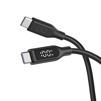 CIO 柔らかいシリコンケーブル 液晶ディスプレイ搭載 USB type-C 充電ケーブル 100W対応 iphone15 / 16 タイプC usb type c to c ケーブル 【液晶部に保護フィルム有】（2ｍ、ストレート、ブラック）