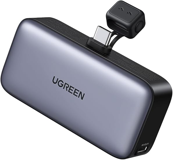 UGREEN Built-In USB-Cコネクター モバイルバッテリー 5000mAh 小型コンパクト 22.5Ｗ コードレス 軽量 USB-C一体型 LED画面残量表示/スタンド付き/PSE技術基準適合 iPhone 15 iPad Pro Galaxy Pixel その他USB-C機器対応 PB503