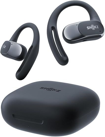 Shokz (ショックス) OpenFit Air オープンイヤーイヤホン 完全ワイヤレスイヤホン bluetooth5.2 耳を塞がない 自動ペアリング マイク付きイヤフォン 充電ケース付き 左右分離型 8.7g軽量 ランニング・スポーツイヤホン IP54防水性能 急速充電 ハンズフリー通話 2024年新登場 ブラック