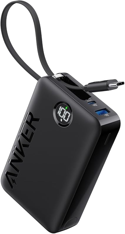 Anker Power Bank (20000mAh, 22.5W, Built-In USB-C ケーブル) (モバイルバッテリー 20000mAh 22.5W出力 大容量 LEDディスプレイ搭載 USB-Cケーブル内蔵)【USB PD/PowerIQ搭載/PSE技術基準適合】iPhone 15 Android iPad その他各種機器対応 (ブラック)