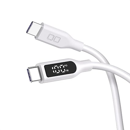 CIO 柔らかいシリコンケーブル 液晶ディスプレイ搭載 USB type-C 充電ケーブル 100W対応 iphone15 / 16 タイプC usb type c to c ケーブル 【液晶部に保護フィルム有】（2ｍ、ストレート、ホワイト）
