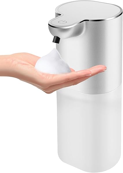 Cheftick ソープディスペンサー ハンドソープ 自動 泡 吐出量4段階調 400ml 壁掛け オートディスペンサー ディスペンサー 充電式 キッチン 洗面所などに適用 半透明ボトル 日本語説明書付き (シルバー, 泡タイプ)