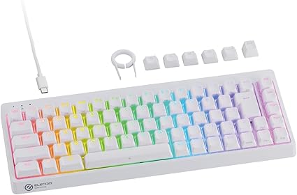 エレコム ラピッドトリガー ゲーミングキーボード V custom VK600A 有線 着脱式 磁気式アナログ検知スイッチ搭載 テンキーレス 65％サイズ ホワイト TK-VK600AWH