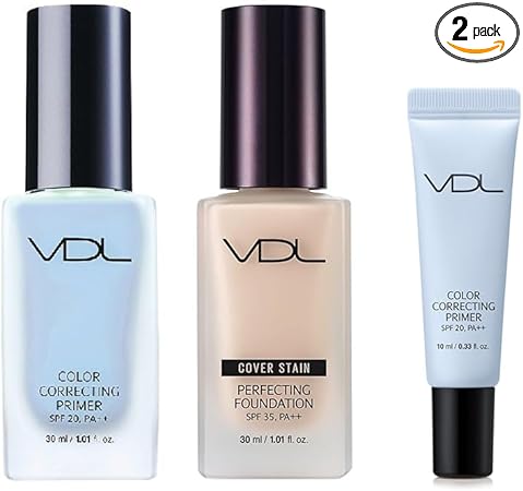 【Amazon.co.jp限定】VDL 人気ベースメイク セット おまけ付き [カラー化粧下地] カラー コレクティング プライマー 03 ペール ブルー ＋ [リキッドファンデ] カバーステイン パーフェクティング ファンデーション A02(標準色)