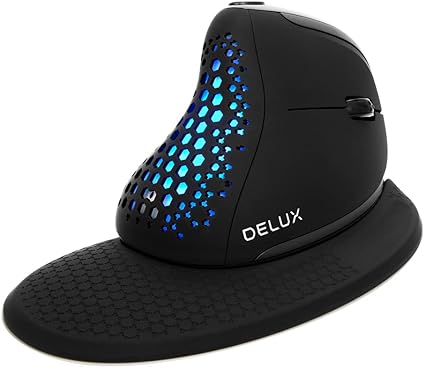 DELUX Seeker エルゴノミクスマウス 無線、OLEDスクリーン、6ボタン＆親指ホイール、静音、7200 DPI、3モード：有線/ワイヤレス2.4G/Bluetooth、プログラム可能、充電式、RGBライト、リストレスト (M618XS 3モード -ブラック)