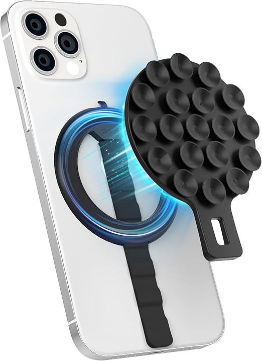 【2024超軽量20g スマホリング&吸盤セット】BoYata スマホリング 両面マグネット iPhone16対応 MagSafe対応 リング 携帯 ホルダー 360°回転 スマホ落下防止 強力吸盤つき 鏡 浴室 洗面台 キッチンなど滑らかな表面に吸着可能 両手解放 自撮りや化粧やジムに活躍 磁気増強メタルリング付き iPhone16/15/14/13/12・Android全機種対応 ブラック