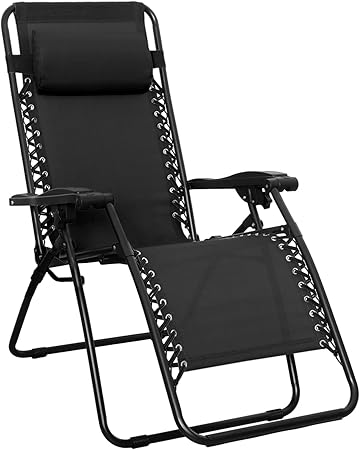 Amazonベーシック 椅子 キャンプ アウトドアチェア 折りたたみ ゼログラビティーチェア 幅66cm x 奥行90-165cm x 高さ75-110cm ブラック