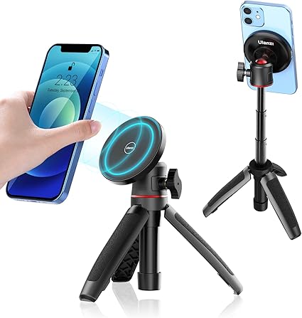 Ulanzi R101 スマホホルダー 三脚マウント MagSafeに対応 ミニ三脚付き 磁気マグネット式 1/4インチネジ穴マウント マグセーフ式 スマホ撮影 スマートフォン三脚マウントiPhone15/15Pro/iPhone14/ iPhone13/13 Pro Max/iPhone12に対応 Vlog/カメラ/自撮り棒に適用