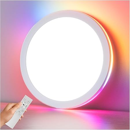 Coizabera LEDシーリングライト 6畳~8畳 32W 3800lm おしゃれ 調光調色&間接光RGBカラー 雰囲気ライト 薄型 天井照明器具 リモコン付き スマホAPP対応 電気 蛍光灯 Ceiling Light 6畳 8畳 寝室/子供部屋/ゲームルーム適用（No alexa）
