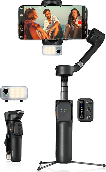 hohem V3 ジンバル 3軸スマホジンバル AI自動追跡 13時間駆動 ジェスチャー撮影 3階段調光ライト&美顔 リモコン付き 延長ロッド & 三脚内蔵 手ブレ補正 スタビライザー 折りたたみ式&軽量 Android＆iPhone用ジンバル 日本語対応アプリ ブラック