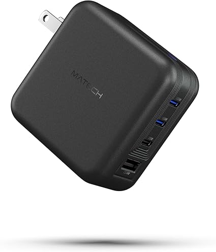 MATECH(マテック)® 充電器 100W Type-C 急速 USB PD【GaN III採用/タイプC+A/折りたたみ式プラグ/MacBook・ノートパソコン・iPhoneシリーズ対応】（Sonicharge 100W Pro X) (ブラック)