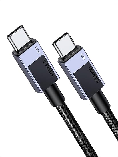 UGREEN USB-C & USB-C ケーブル 100W USB PD・PPS対応 急速充電 高質なステンレス製ハウジング・ニッケルメッキ E-Markerチップ搭載 結束バンド付き 高耐久ナイロン編み iPhone 15 /15 Pro /15 Plus Galaxy Xperia iPad Pro MacBook Pro/Air 各種対応 タイプcケーブル Type-cケーブル 1m