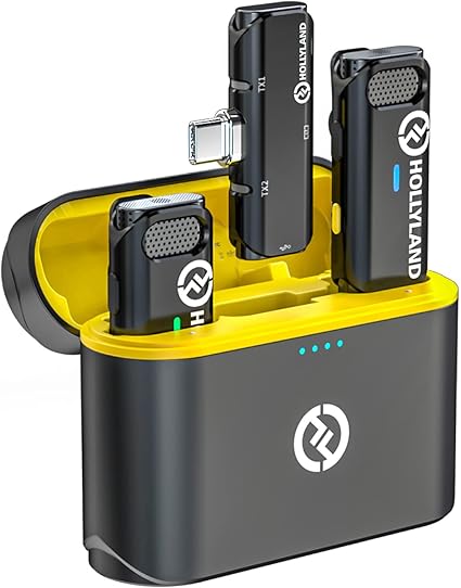 2023DGP金賞-「技適認定済み」Hollyland Lark C1-ワイヤレスマイク-ピンマイク-スマホ外付けマイク Androidシリーズ用対応【8時間連続収音 ・ノイズキャンセリング・デュアルチャンネル対応】収納充電ケース付き＆自動ペアリング ピンマイク ワイヤレス 挿すだけの簡単ワイヤレスマイク
