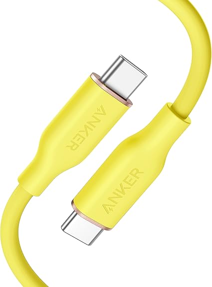 Anker PowerLine III Flow USB-C & USB-C ケーブル Anker絡まないケーブル PD対応 シリコン素材採用100W iPhone 16 / 15 Galaxy iPad Pro MacBookPro/Air 各種対応 (0.9m レモンイエロー)
