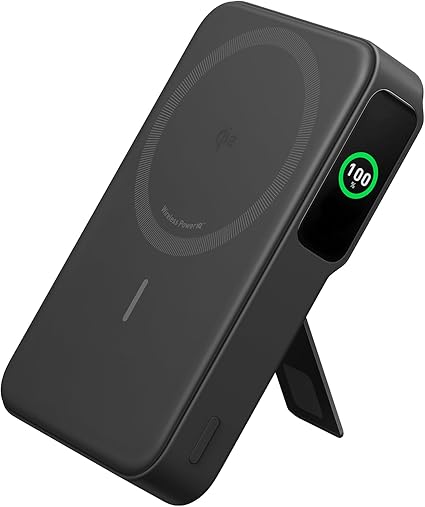 Anker MagGo Power Bank (10000mAh) モバイルバッテリー Qi2認証 ワイヤレス充電 最大出力15W MagSafe対応 マグネット式ワイヤレス充電対応 コンパクト 折りたたみ式スタンド iPhone 16 / 15 / 14 / 13 シリーズ専用 (ブラック)