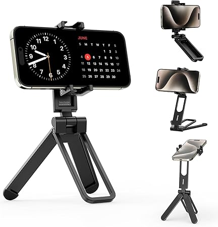Ulanzi MA26 スマホ三脚 ミニ三脚 全金属製 スタンド＆手持ちモード 360度回転 自撮り棒 スマホスタンド 携帯スタンド 安定 軽量 折りたたみ 持ち運び便利 収納後11.5cm コールドシュー付き 高さ調整 角度調整 横置き/縦置き 卓上三脚 セルフィー/生放送/撮影録画/動画鑑賞に最適 Android/iPhoneに対応