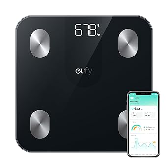 Anker Eufy (ユーフィ) Smart Scale A1（体重体組成計）【アプリ対応/Fitbit連携/体脂肪率/BMI/基礎代謝量/水分量/体脂肪量/骨量/内臓脂肪/コンパクトサイズ】ブラック