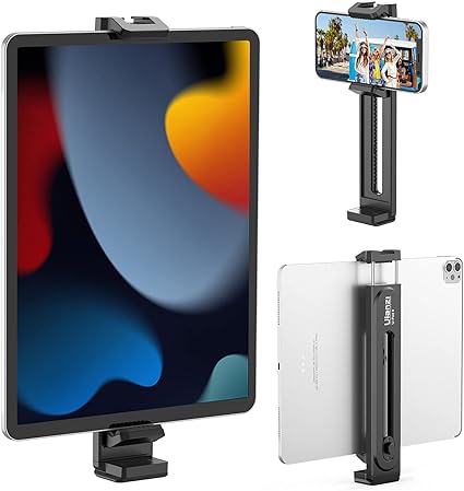 Ulanzi iPadホルダー 三脚マウント用 タブレットホルダー コールドシュー付き 三脚アダプターブラケット ユニバーサル アルカスイス 1/4ネジ穴付き 幅さ65mm～260mm iPad/iPad Air/iPad Pro/iPad mini/Galaxy Tab/Surface Go対応 すべてのiPhone Androidスマートフォンに対応