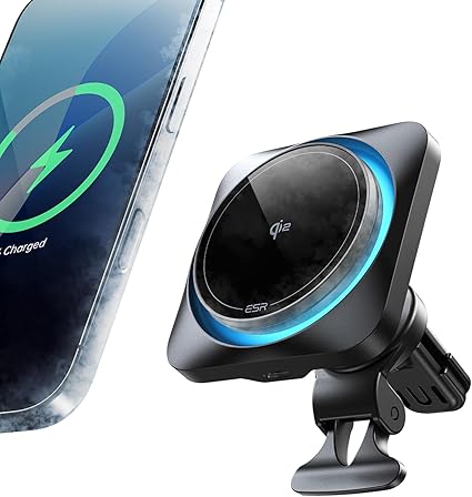 ESR Qi2 15W充電 magsafe 車載 スマホホルダー 車 冷却ファン付き Qi2認定magsafe充電器 CryoBoost 高速充電 スマホ冷却 エアコンルーバー/ダッシュボード式ワイヤレス車載充電器 車用 マグセーフ充電器 急速充電 iPhone16/15/14/13/12シリーズ&S25対応 iPhone16非対応 ブラック