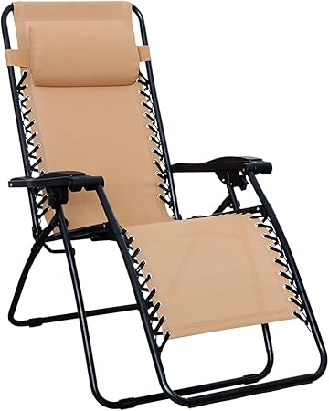 Amazonベーシック 椅子 キャンプ アウトドアチェア 折りたたみ ゼログラビティーチェア 65cm W x 90-165cm D x 75-110cm H ベージュ