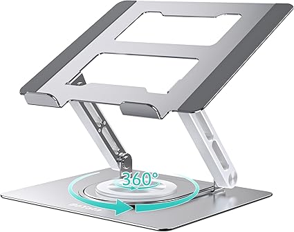 BoYata ノートパソコンスタンド 360回転式 ノートPCスタンド タブレットスタンド 教卓 ローテーションスタンド 角度/高さ無段階調節 人間工学設計 放熱対策 滑り止め付き 姿勢改善 腰痛/猫背解消 17インチまでのノートPCやタブレットに対応 プレゼン/Web会議/テレワーク/在宅勤務（シルバー）