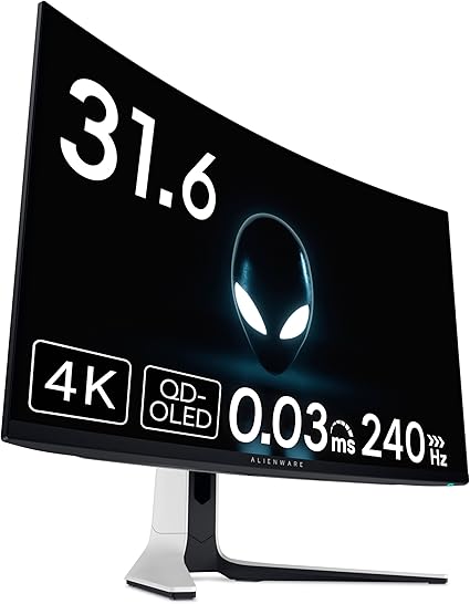 Dell AW3225QF 32インチ 曲面 有機EL Alienware ゲーミングモニター(3年間無輝点交換保証/4K/QD-OLED/1700R曲面/DP1.4×1,HDMI×2/DCI-P3 99%/高さ調整,傾き/0.03ms/240Hz/G-SYNC Compatible,DisplayHDR TrueBlack 400,Dolby Vision HDR)