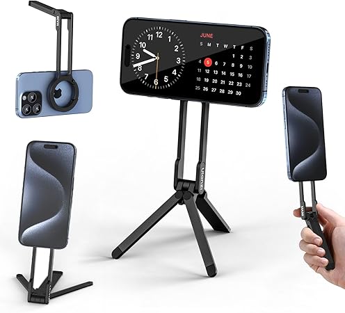 Ulanzi MA30 スマホ三脚 ミニ三脚 全金属製 magsafeに対応 折りたたみ式 持ち運び便利 スタンド＆手持ちモード 360度回転 自撮り棒 スマホスタンド 携帯スタンド 安定 軽量 角度調整可能 横置き/縦置き 卓上三脚 セルフィー/生放送/撮影録画/動画鑑賞に最適 黒