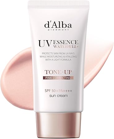ダルバ(d'Alba) トーンアップ UVエッセンス サンクリーム - SPF50+/PA++++ 化粧下地 日焼け止め 美容液 汗と水に強い ウォータープルーフ イージーウォッシャブル 一度に落とせる ファンデフリー 紫外線 敏感肌 乾燥肌 低刺激 顔 全身用 ヴィーガン (ピンク 50ml)