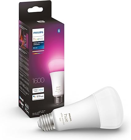 フィリップスヒュー(Philips Hue) スマート電球 E26 100W相当 フルカラー 1個 - スマート照明 Alexa対応 1600lm マルチカラー 1600万色 電球色 昼白色 調光 調色 スマートホーム 間接照明 LED スマートライト 音声操作 アプリ操作 Matter対応