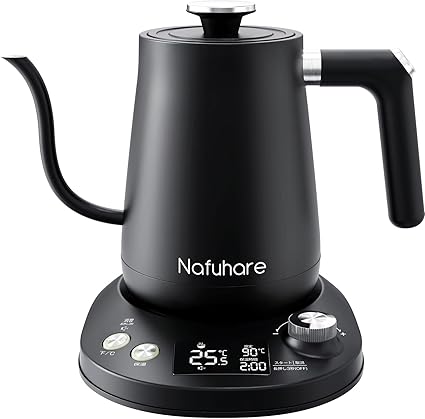 Nafuhare 電気ケトル コーヒーケトル 0.8Ｌ 1200W 1℃単位温度調節 保温機能 ドリップタイマー機能付 空だき防止 自動電源オフ 急速沸騰 ℃/℉切替 細口 ドリップケトル