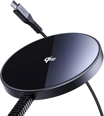 ESR Qi2 ワイヤレス充電器 iPhone用充電パッド iPhone 16/15/14/13/12シリーズ AirPods 4/3/AirPods Pro対応Magsafe充電器 A/Cケーブル付き強力マグネット充電パッド ブラック