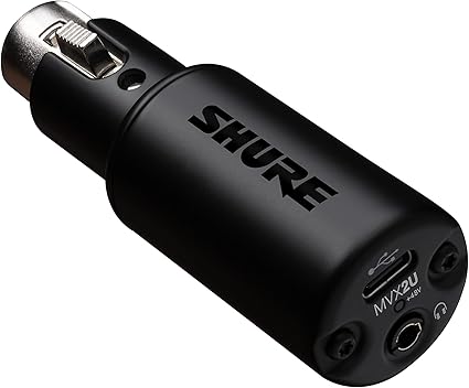 SHURE シュア MVX2U デジタルオーディオインターフェース ヘッドホン出力付きXLR-USB変換アダプター : ダイナミックマイク/コンデンサーマイク/配信(ストリーミング) / ボーカル・楽器録音(レコーディング) / モニタリング/ファンタム電源（最大48V） / ゲイン（最大60dB） / デスクトップアプリ/USB-Cケーブル付属【国内正規品/メーカー2年保証】