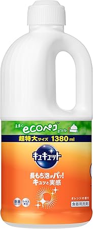 キュキュット 【大容量】 食器用洗剤 長もち泡がパッ! キュッと実感! オレンジの香り 詰替え用 1380ｍｌ