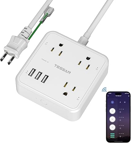 TESSAN スマートプラグ 電源タップ 節電タップ コンセント タイマー付き Bluetooth&Wi-Fi 遠隔操作 AC3個 3USB-Aポート ワットチェッカー 消費電力監視機能省エネ 雷ガード 音声コントロール スマートホーム Alexa/Google Homeに対応