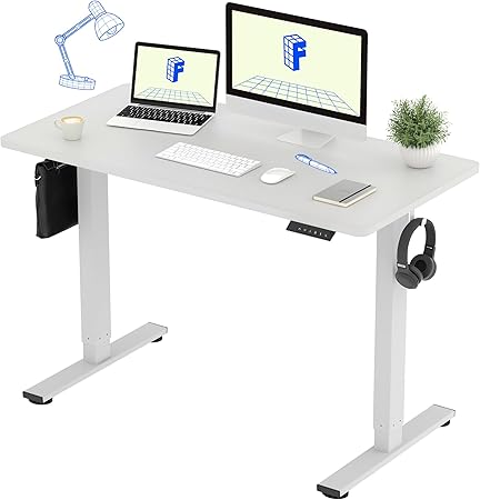 FLEXISPOT 電動式スタンディングデスク(幅120×奥行60,メモリー機能付き) 昇降デスク 高さ調節デスク パソコンデスク 人間工学 ゲーミングデスク EF1 セット (足（白）＋天板（ホワイト）, 120*60)