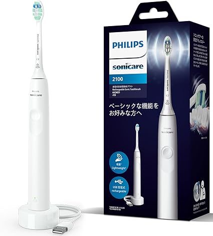 フィリップス 電動歯ブラシ ソニッケアー 2100シリーズ (軽量/USB充電式) HX3651/23 ホワイト 【Amazon.co.jp限定・2024年モデル】