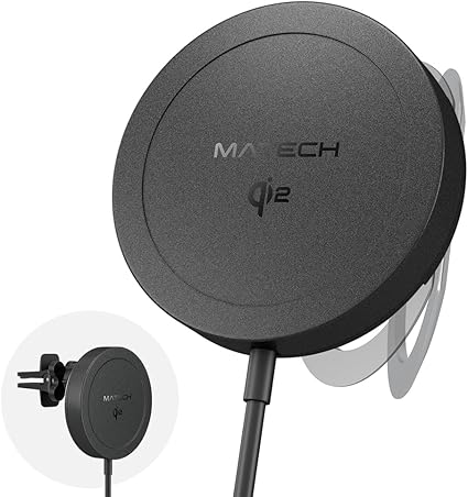 MATECH(マテック)® Qi2 マグセーフ充電器 スタンド 車載 3つの機能【MagSafe対応マグネット式 / 最大出力15W ワイヤレス15W / iPhone12~16対応】(MagOn 3in1 Wireless Charger(Pad) ブラック)