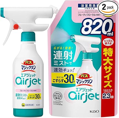 【まとめ買い】バスマジックリンエアジェット フルーティフローラル 本体 ４３０ｍｌ+ 大容量 詰め替え８２０ｍｌ