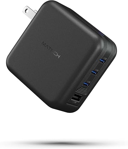 MATECH® Charger, 140 W, Type-C Rapid USB PD [Uses GaN III, Type C + A, Folding Plug, Compatible with Macbook, Laptop, iPhone Series] (Sonicharge 140W Pro X, Black)