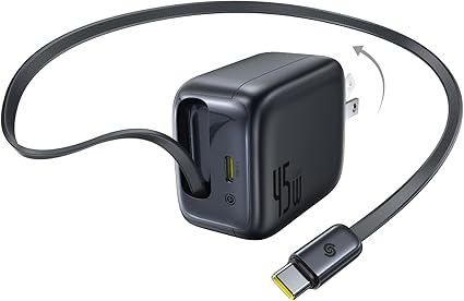 Baseus EnerCore 45W 急速充電器USB-C巻取り式ケーブル内蔵 伸縮式USB-Cケーブル付き 8レベルの長さスムーズに調整可能 折畳み式プラグ iPhone iPad Galaxy MacBook Air Type-C デバイスに対応